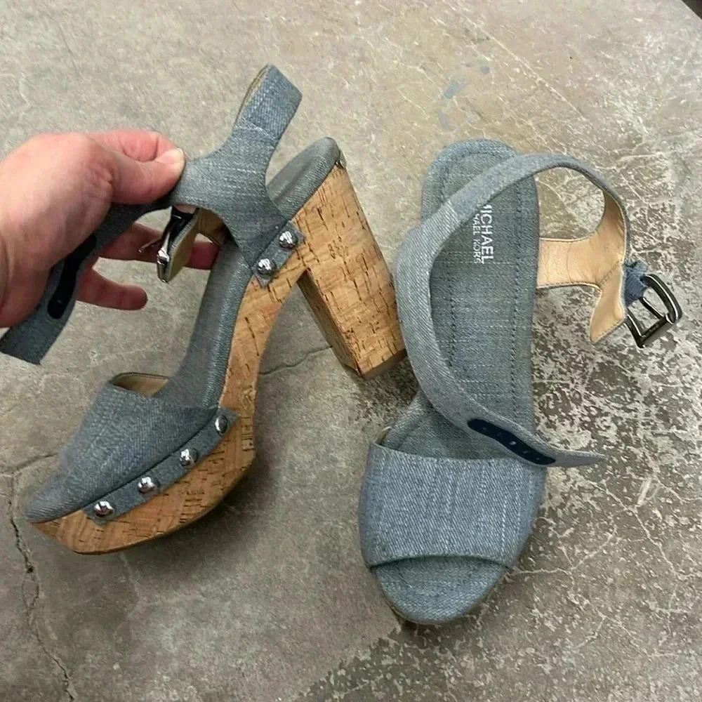 Michael‎ kors  denim cork platform sandals